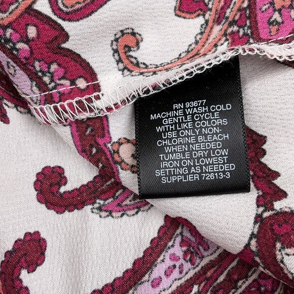 Liz Claiborne Blouse Women Large Pink Paisley Ruffle Sleeve Keyhole Career Party - Picture 8 of 13